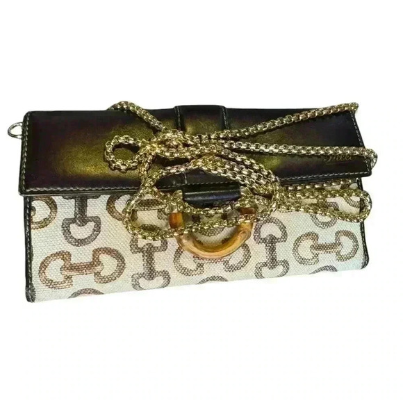 Gucci Horsebit canvas bamboo d ring continental wallet. - Picture 2 of 11